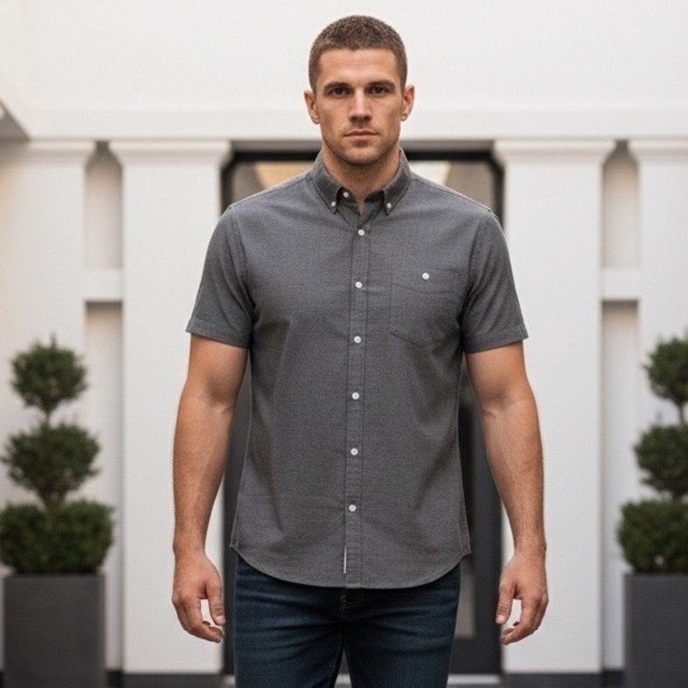 Paper Denim & Cloth Mens 4X Grey Short Sleeve Button‎ Down Stretch Shirt Classic